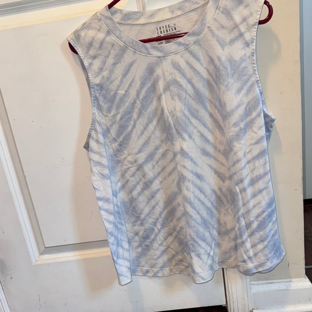 Blue and White Sleeveless Muscle Tee